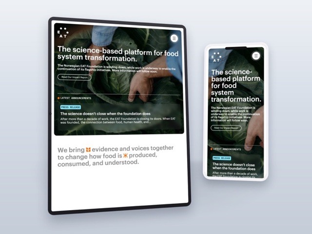 EAT website shown on a tablet and phone