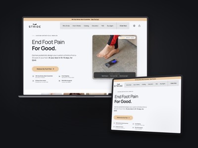 Stride Soles website shown on a laptop and tablet